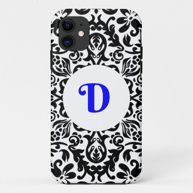 Coques Case-Mate iPhone Monogramme D bleu, noir et blanc arrière - plan (Dos)