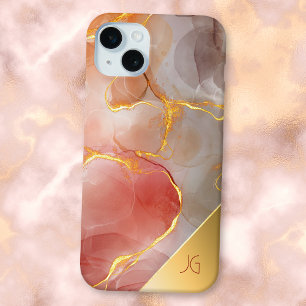 Coque Case-Mate iPhone Monogramme d'Agate Rouge et Or Chic
