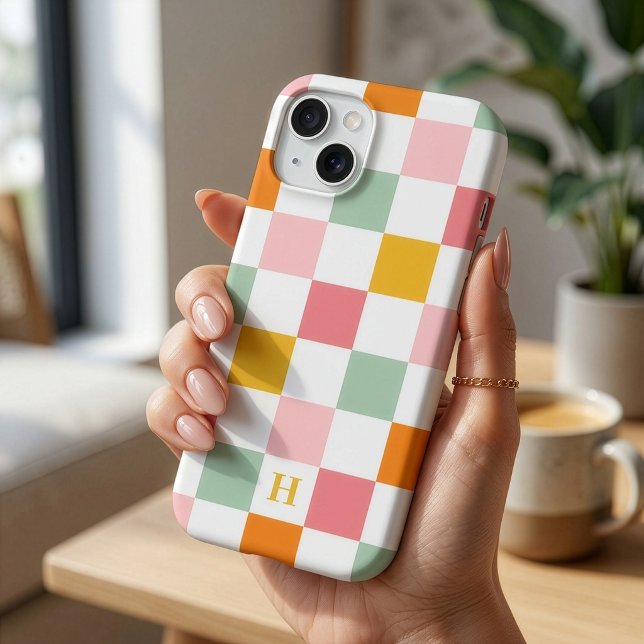 Coques Case-Mate iPhone Monogramme damier coloré (Créateur téléchargé)