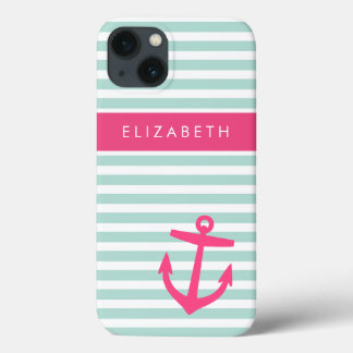 Case-Mate iPhone Case Monogramme d'Ancre des rayures marines et roses