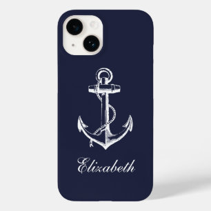 Coque Pour iPhone 14 Monogramme d'Ancre Vintage bleu marine