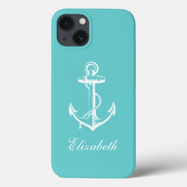 Coques Case-Mate iPhone Monogramme d'Ancre Vintage Turquoise (Verso)
