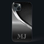 Etui iPhone 13 Monogramme d'apparence métallique moderne<br><div class="desc">This design feh a sleek moderne look with a sporty edge. Le spectacle se déroulera dans le Grayscale monochromatic hues, this case is a good choice for the business professional or the casual user. You'll love showing off your phone covered in this stylish case. To personalize this case with your...</div>