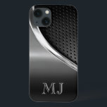 Etui iPhone 13 Monogramme d'apparence métallique moderne<br><div class="desc">This design feh a sleek moderne look with a sporty edge. Le spectacle se déroulera dans le Grayscale monochromatic hues, this case is a good choice for the business professional or the casual user. You'll love showing off your phone covered in this stylish case. To personalize this case with your...</div>