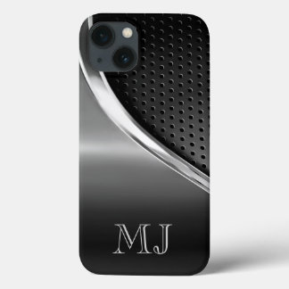 Etui iPhone 13 Monogramme d'apparence métallique moderne