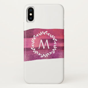 Coques Pour iPhone Monogramme d'aquarelle bleu et bordeaux