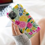 Case-Mate iPhone Case monogramme d'aquarelle florale jaune rose-poule gr<br><div class="desc">Aquarelle florale jaune clair et audacieuse avec de jolis roses peints en jaune,  rose avec des feuilles verts et des branches,  ajoutez votre monogramme</div>