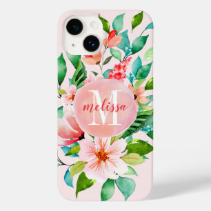 Coque Case-Mate iPhone Monogramme d'aquarelle florale Paradise