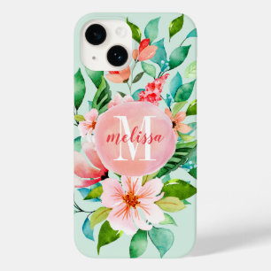 Coque Case-Mate iPhone Monogramme d'aquarelle florale Paradise