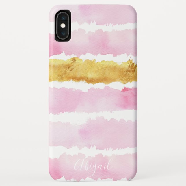 Coques Case-Mate iPhone Monogramme d'aquarelle rose et or chic (Dos)