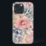 Case-Mate iPhone Case Monogramme d'aquarelle rose rose-rose rustique<br><div class="desc">Apportez une touche de charme rustique à votre téléphone grâce à notre étui téléphonique couleur rose vif Rustique Floral. Le mélange de fleurs sauvages délicats, de baies et de fougères dans des tons chauds de beige, de rose vif, de rouge, de vert turquoise et de marron dégage une certaine élégance....</div>