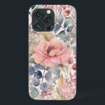 Case-Mate iPhone Case Monogramme d'aquarelle rose rose-rose rustique<br><div class="desc">Apportez une touche de charme rustique à votre téléphone grâce à notre étui téléphonique couleur rose vif Rustique Floral. Le mélange de fleurs sauvages délicats, de baies et de fougères dans des tons chauds de beige, de rose vif, de rouge, de vert turquoise et de marron dégage une certaine élégance....</div>