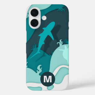 Coque Pour iPhone 16 Monogramme d'art Abstrait cool requin