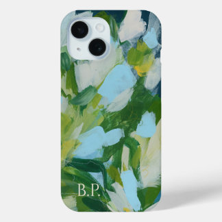 Coque Case-Mate iPhone Monogramme d'art Abstrait vert Nom personnalisé