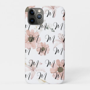 Case-Mate iPhone Case Monogramme d'art de fleurs roses aquarelle