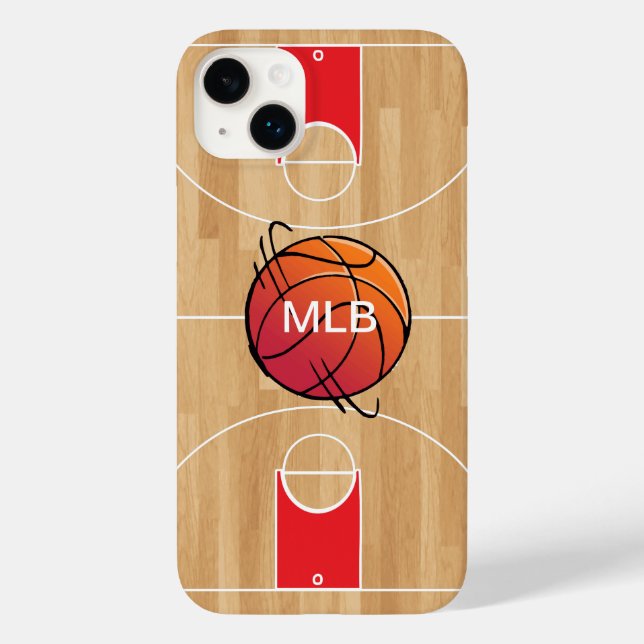 Coques Case-Mate iPhone Monogramme de basket-ball sur terrain de basket-ba (Verso)
