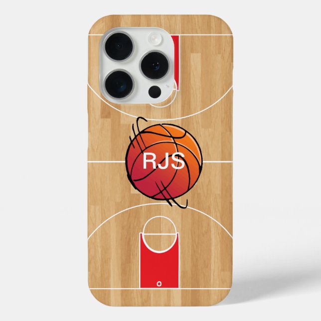 Coques Case-Mate iPhone Monogramme de basket-ball sur terrain de basket-ba (Verso)