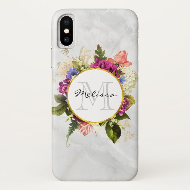 Coques Case-Mate iPhone Monogramme de bouquet floral aquarelle rose modern (Dos)