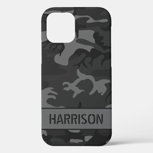 Coques Case-Mate iPhone Monogramme de camouflage gris (Verso)