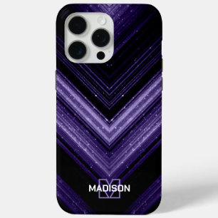 Coque Case-Mate iPhone Monogramme de chevron noir violet de néon en métal
