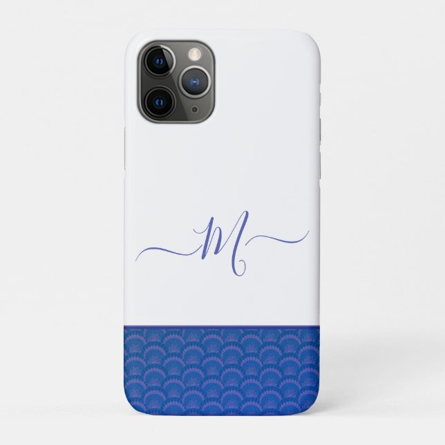 Coques Case-Mate iPhone Monogramme de Coastère bleu blanc (Dos)