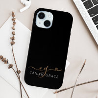 Monogramme de coeur féminin en or noir moderne