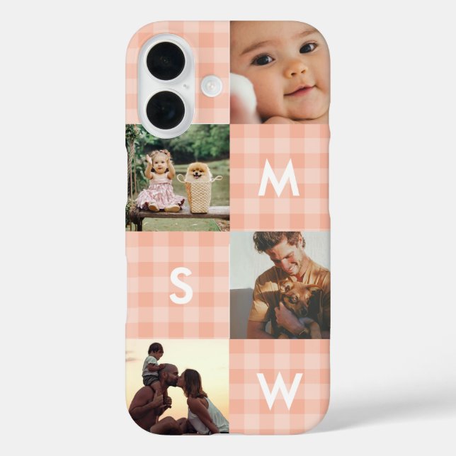 Coques Case-Mate iPhone Monogramme de collage photo moderne à carreaux ros (Verso)