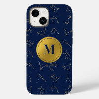 Monogramme de constellations de Zodiac bleu or et