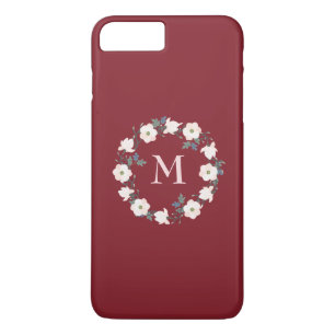 Case-Mate iPhone Case Monogramme de couronne de fleurs rose bordeaux