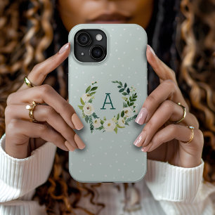 Coque Case-Mate iPhone Monogramme de couronne et de points de menthe vert