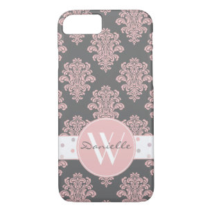 Coque iPhone 8/7 Monogramme de Damas rose Fille