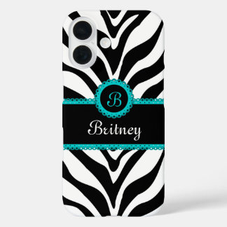 Coques iPhone 16 Monogramme de dentelle d'Aqua d'impression de