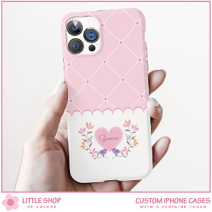 Coque Pour iPhone 16 Monogramme de diamant rose personnalisé