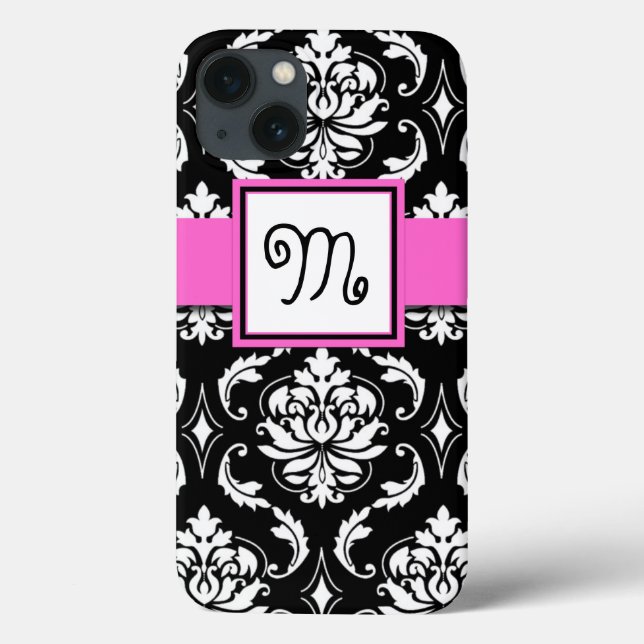 COQUES Case-Mate iPhone MONOGRAMME DE FILLE, ROSE, MODÈLE DE DOMMAS NOIR (Verso)