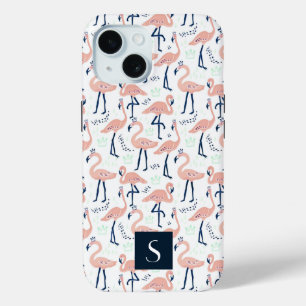 Coque Case-Mate iPhone Monogramme de Flamants roses roses modernes