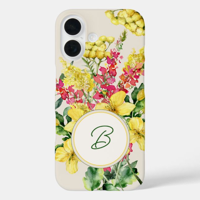Coques Case-Mate iPhone Monogramme de fleur sauvage à l'aquarelle (Verso)