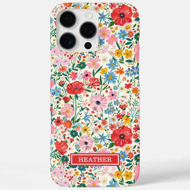 Coques Case-Mate iPhone Monogramme de fleurs à pois rouges et roses (Verso)
