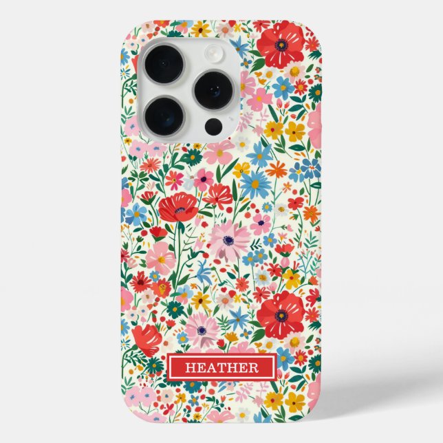 Coques Case-Mate iPhone Monogramme de fleurs à pois rouges et roses (Verso)