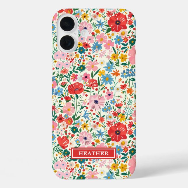Coques Case-Mate iPhone Monogramme de fleurs à pois rouges et roses (Verso)