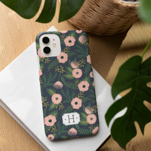 Coque Pour iPhone 16 Monogramme de fleurs de minuit