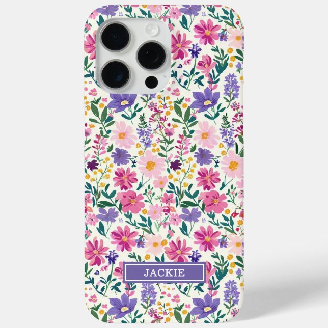 Coques Case-Mate iPhone Monogramme de fleurs ditsy roses et violettes (Verso)