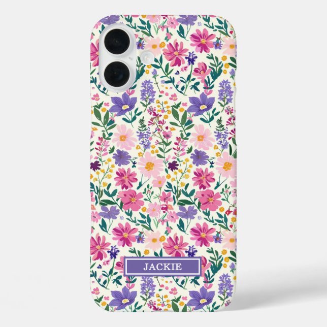 Coques Case-Mate iPhone Monogramme de fleurs ditsy roses et violettes (Verso)