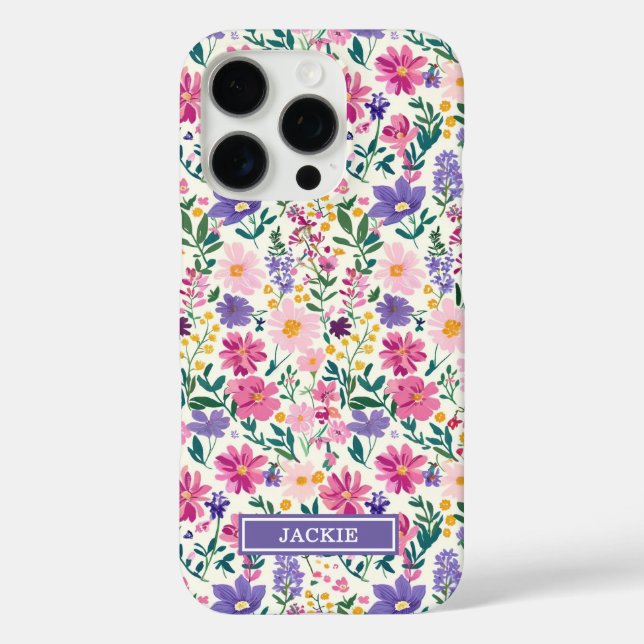 Coques Case-Mate iPhone Monogramme de fleurs ditsy roses et violettes (Verso)