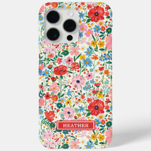 Coque Case-Mate iPhone Monogramme de fleurs ditsy rouges et roses