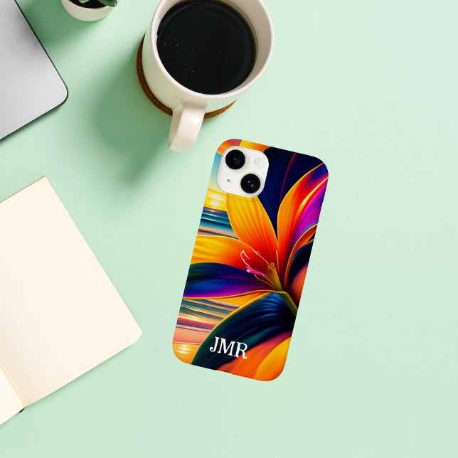 Coques Case-Mate iPhone Monogramme de fleurs paradisiaques tropicales (Créateur téléchargé)