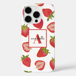 Coque iPhone 16 Pro Monogramme de fraise initial