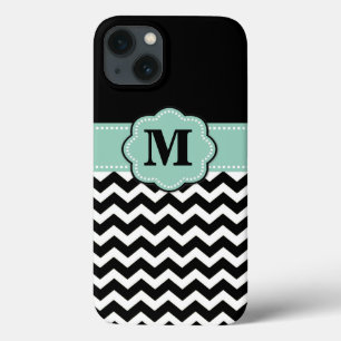 Etui iPhone 13 Monogramme de fromage blanc noir