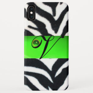 Case-Mate iPhone CASE MONOGRAMME DE GEM VERT EN ZÉBRE BLANC NOIR,