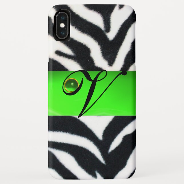 COQUES Case-Mate iPhone MONOGRAMME DE GEM VERT EN ZÉBRE BLANC NOIR, (Dos)