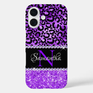 Coque Pour iPhone 16 Monogramme de glam noir et violet